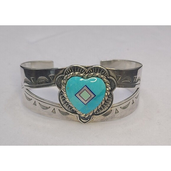 Carolyn Pollack Southwestern 925 Silver Bracelet Turquoise MOPSize 6.5/ 7